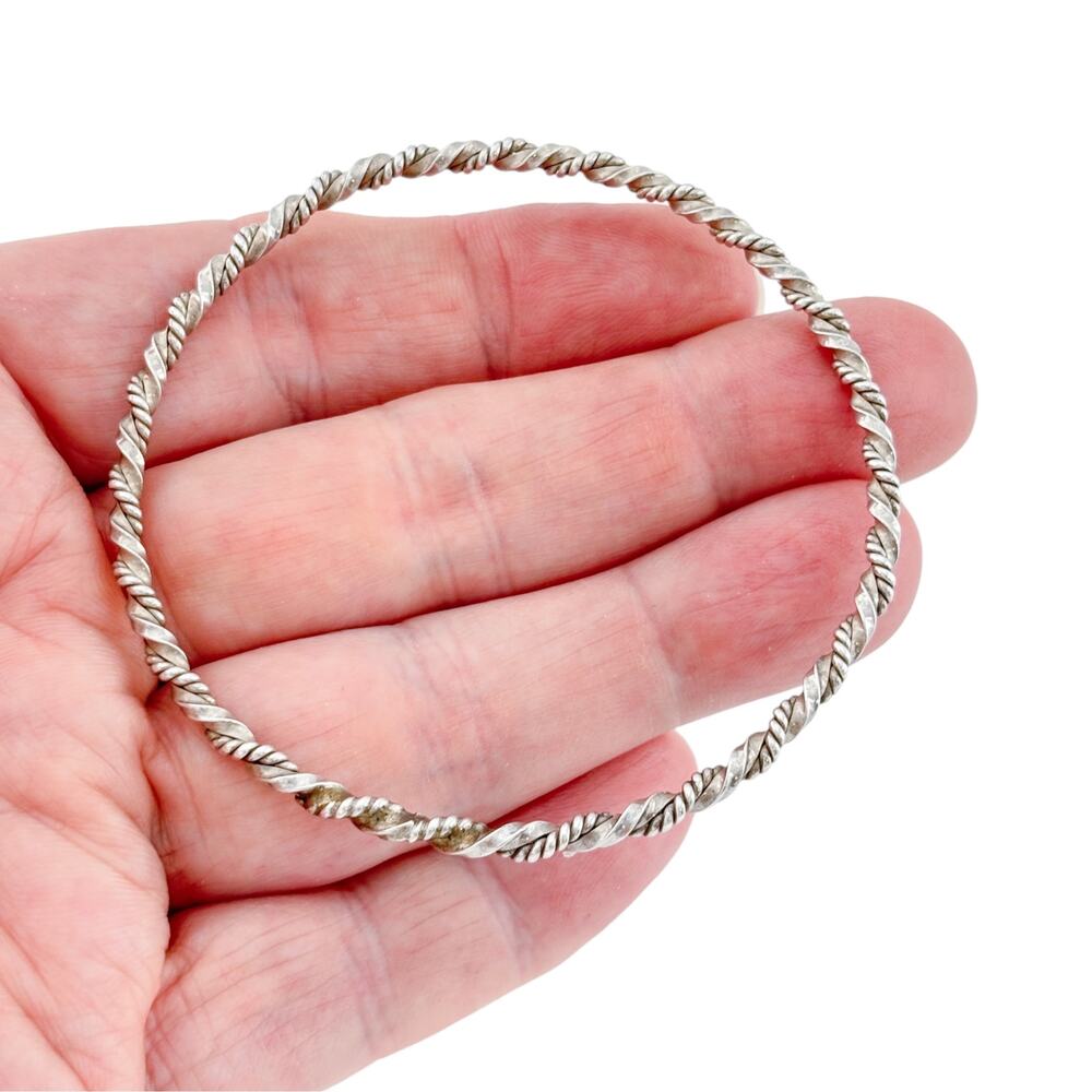 Vintage Sterling Silver 925 Twisted Rope Bangle Bracelet 8"